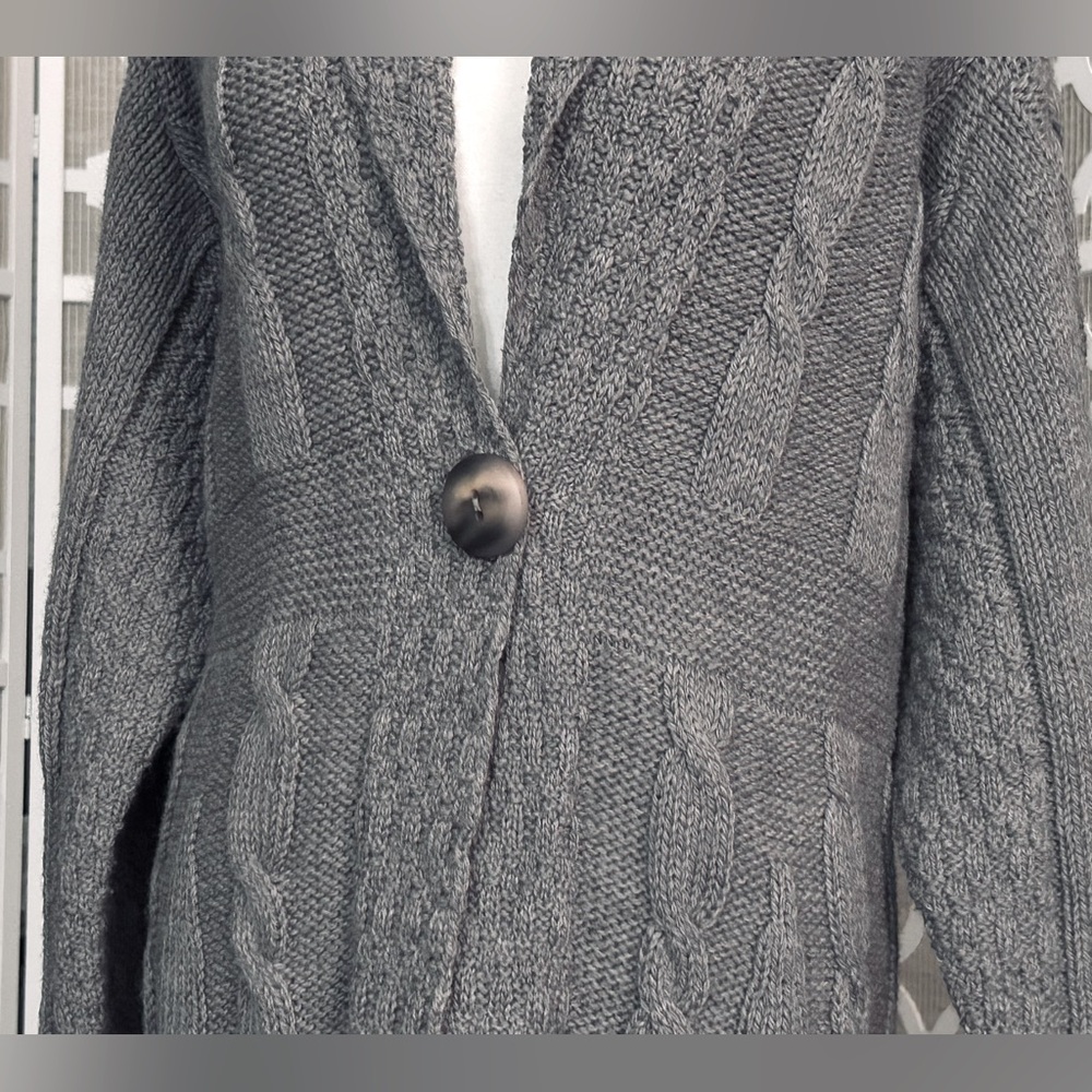 Aran Crafts Wool Gray Cable Knit Cardigan Irish XL 1X 2X Long Button Plus XXL - Picture 6 of 14